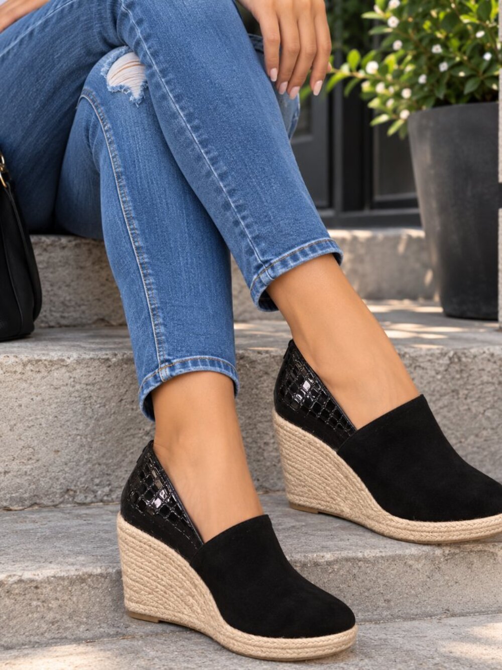 Brand New Without Box Black Espadrille Wedges